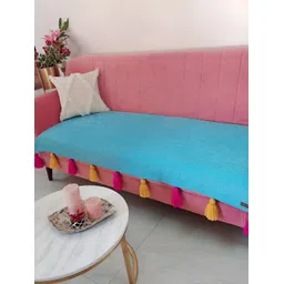 THROWPILLOW Turquoise Blue & Yellow 4 Seater Sofa Cover-picture-14