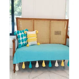 THROWPILLOW Turquoise Blue & Yellow Anti Slip Tassels Sofa Cover-picture-20