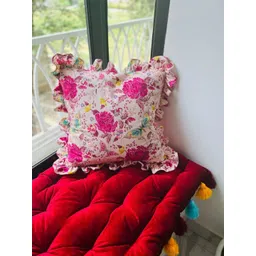 THROWPILLOW White & Pink Floral Printed Ruffled Square Cushion Cover-picture-18