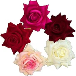 Tia Crafts Multi Colour Fabric Rose Flower Hair Clip For Women (Pack Of 5)-image-43
