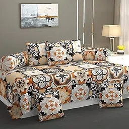 TIB Presents Flannel Warm Diwan Cover Set, 1 Single Bedsheet (60 x 90 inch), 5 Pillows (16 x 16 inch), 2 Bolster Covers (16 x 32 inch) (Circle Cream)-picture-23