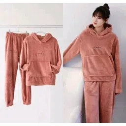 tiba Women Night Suit Set Brown Solid-picture-40