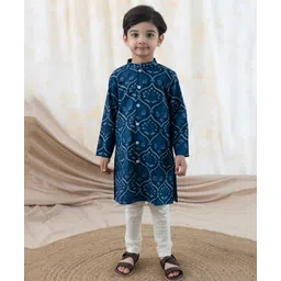 Tiber Taber 100% Cotton Full Sleeves Floral Printed Kurta Pyjama Set - Blue-image-30