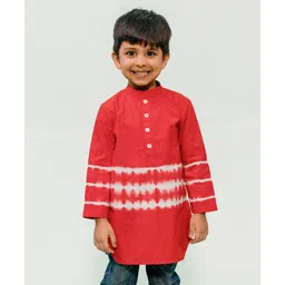 Tiber Taber 100% Cotton Full Sleeves Tie Dye Kurta - Red-image-25