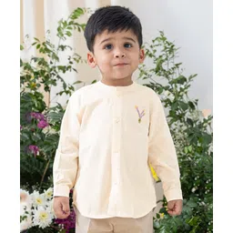 Tiber Taber 100% Cotton Woven Full Sleeves Floral Embroidered Shirt - Cream-image-10