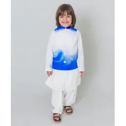 Tiber Taber 100% Cotton Woven Full Sleeves Solid Kurta Patiala With Ombre Jacket Set - Blue-image-5