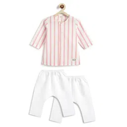 Tiber Taber 100% Cotton Woven Full Sleeves Striped Kurta & Pyjamas Set - Orange-image-35