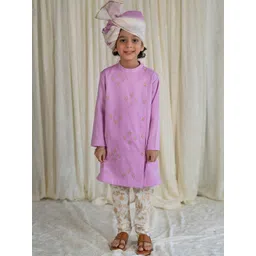 Tiber Taber Boys Floral Embroidered Pure Cotton Kurta with Churidar-picture-18