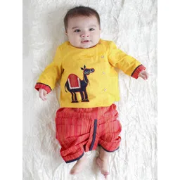 Tiber Taber Boys Floral Embroidered Pure Cotton Kurta with Dhoti Pants-picture-20