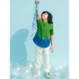 Tiber Taber Boys Green & Blue Ombre Smart Regular Fit Cotton Casual Shirt-picture-39