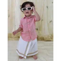 Tiber Taber Boys Pure Cotton Striped Shirt & Veshti-picture-36