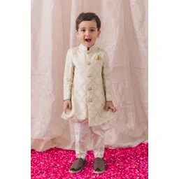 Tiber Taber Boys Woven Design Khwabeeda Brocade Bandhgala Kurta & Coat With Trousers-picture-22