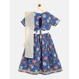 Tiber Taber Girls Blue & Pink Floral Printed Ready to Wear Lehenga & Blouse With Dupatta-picture-20