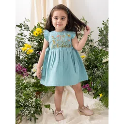Tiber Taber Girls Cotton Floral Embroidery Dress Blue-picture-29