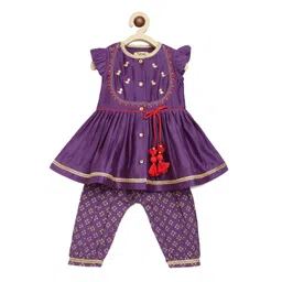 Tiber Taber Girls Floral Embroidered Chanderi Silk Kurti with Salwar-picture-22