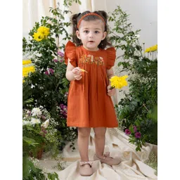 Tiber Taber Girls Floral Embroidered Flutter Sleeve Cotton Empire Dress-picture-26