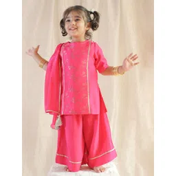 Tiber Taber Girls Floral Woven Design Gotta Patti Straight Kurta With Palazzos & Dupatta-picture-28