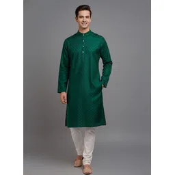 Men Cotton Blend Kurta Pyjama Set-image-5