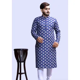 Men Floral Print Cotton Blend Flared Kurta-image-21