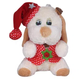 Tickles Handsome Dog Toy Wearing Jacket Santa Soft Stuffed Plush Toy Christmas Gift for Kids Boys & Girls (Color: Cream Size: Length 25 cm)-picture-16