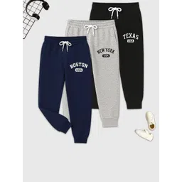 TICOSS Boys Pack Of 3 Typography Printed Mid-Rise Joggers-picture-41