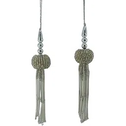 tidbits Tidbits� - White Cut Pipe Glass Beads Hanging Heavy Fancy Tassel Latkan (Pack of 2 Pieces, Size: 21 cm) with Stones for Lehenga, Blouse, Saree, Suit, Dupatta,& Many More-picture-36