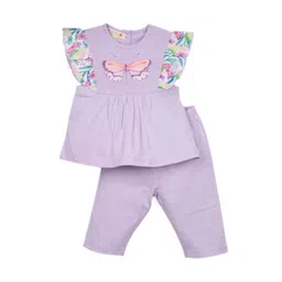 TIDY SLEEP Girls Butterfly Printed Round Neck Pure Cotton Top Wth Leggings-picture-31