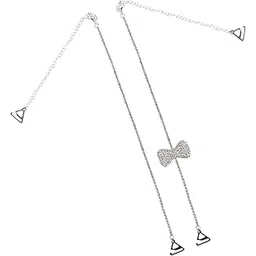 tie n buckle Decorative Adjustable Bra Straps 1 Pair of Single Row Crystal Bra Underwear Shoulder Straps Dress Straps for Strapless Dress, Silver Collar Bow Tie Design-picture-48