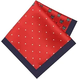 tie studio Men's Red Pocket Square | Dual Design – Polka Dots & Fox Print | Colour - Red | Size 10x10 inches | Micro Fabric | Premium Formal Accessory for Wedding, Party, Gifting | Navy Border-picture-48