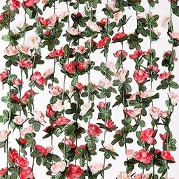 TIED RIBBONS Set of 2 Artificial Flower Vine Garland Creeper 45 Small Rose (2.3 Meter) Garland for Decoration Wall Door Hanging Home Decor Balcony Indoor Outdoor Office Craft Decorative Items (Pink)-picture-24