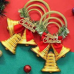 TIED RIBBONS Set of 2 Christmas Tree Bells (Golden, 22.8 cm x 13.9 cm) for Decoration Items Wall Door Tree Ornaments Hanging Props Xmas Accessories - Christmas Home Decoration Items-picture-21