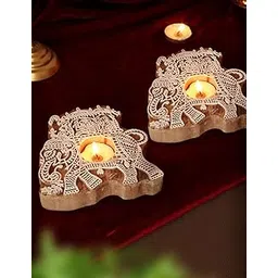 TIED RIBBONS Set of 2 Wooden Elephant Design Tealight Candle Holder (12.7 cm x 11.4 cm) Decoration Items for Home Decor - Gifts Items for Family Friends (Tea Light Included)-picture-37