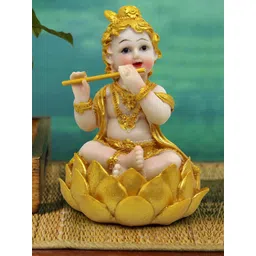 TIED RIBBONS Beige & Gold Toned Polyresin Lord Krishna Idol Showpiece-picture-17
