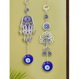 TIED RIBBONS Blue & White 2-pcs Hamsa-Palm & Tree of Life Evil Eye Wall Hangings-picture-24