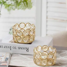 tied ribbons Decorative Set Of 2 Crystal Tlight Candle Holder For Home Décor Crystal Tealight Holder Set-picture-12