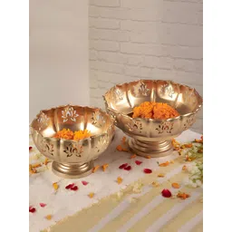 TIED RIBBONS Gold Toned 2 Pieces Carved Decorative Bowls-picture-28