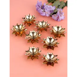 TIED RIBBONS Gold Toned 8 Pieces Lotus Flower Shape Decorative Brass Diyas-picture-22