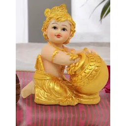 TIED RIBBONS Gold-Toned & Beige Handcrafted Lord Krishna Makhan Chor Idol Statue Showpiece-picture-35