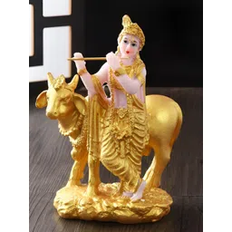 TIED RIBBONS Gold-Toned & White Krishna Idol With Cow Statue Religious Idol Showpiece-picture-13