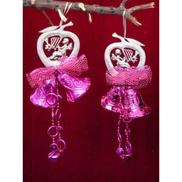 TIED RIBBONS Pink Set of 2 Christmas Decoration Wall Door Hanging Bells-picture-28