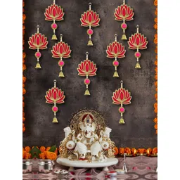 TIED RIBBONS Red 10-Pieces Wall Door Hanging Latkan Toran With Bells-picture-38