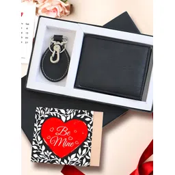TIED RIBBONS Red & Black 3 Pieces Lather Wallet Keychain & Card Home Gift Set-picture-41