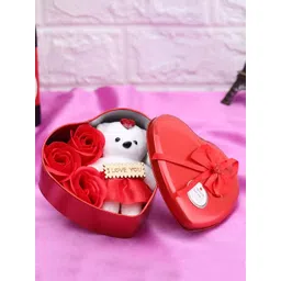 TIED RIBBONS Red & White Decorative Heart Shape Box With Teddy & Rose Gift Set-picture-36