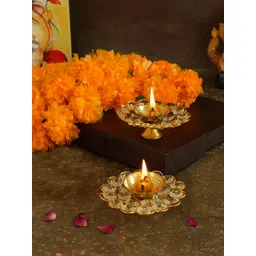 TIED RIBBONS Set of 2 Decorative Crystal Pooja Diya Oil Lamp Holder-picture-34