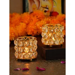 TIED RIBBONS Set Of 2 Gold-Toned Crystal Studded Tealight Candle Holder-picture-38