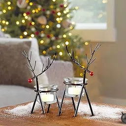 TIED RIBBONS Set of 2 Reindeer Tealight Candle Holders with Glass Holders - Decorations Items for Home Table Decoration Indoor Outdoor (Iron) - Home Décor - Gifts Item-picture-19