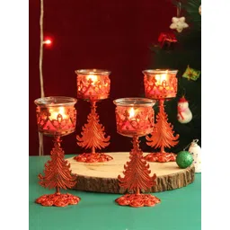 TIED RIBBONS Set Of 4 Red Christmas Decoration Tealight Candle Holders With Stand-picture-13