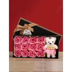 TIED RIBBONS Valentine Day Pink & White Artificial Rose Flower Box & Mini Teddy Gift Combo-picture-18