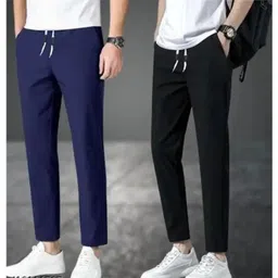 tigersnake Pack of 2 Men Solid Dark Blue, Black Track Pants-picture-15