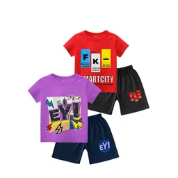 Tik Tok WEARS Boys Pack Of 2 Graphic Printed Pure Cotton T-shirt With Shorts-picture-35